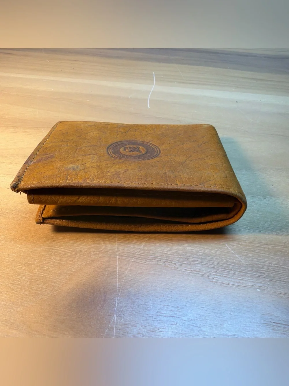 VTG Thailand Leather Wallet Souvenir for Military Personnel Brown Orange Bifold